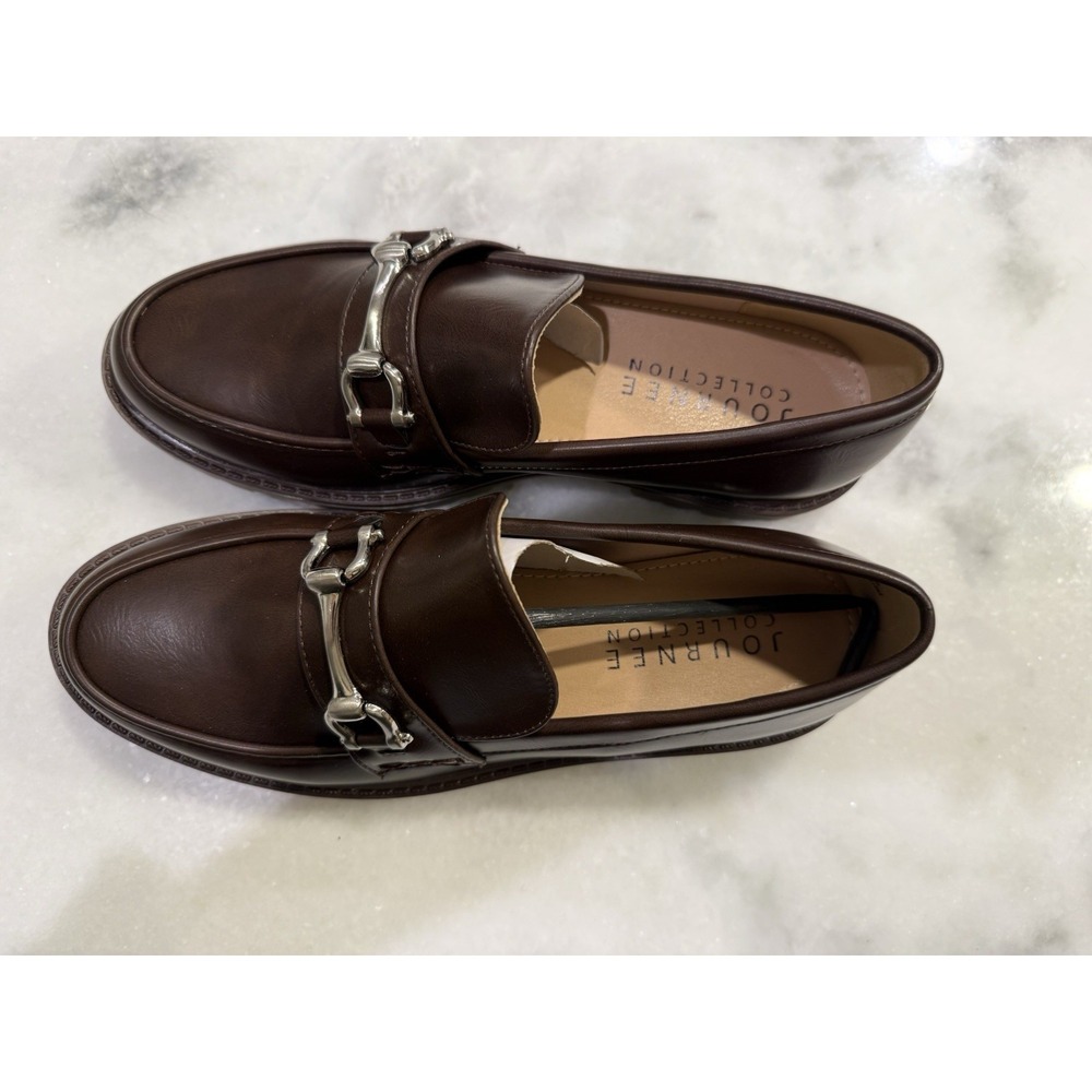 Journee Collection Bit Loafers Womens 7.5 Brown Silver Horsebit Lug Sole Shoes - Picture 5 of 7